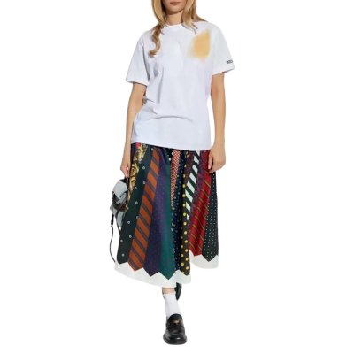 TIE-PATTERN PLEATED MIDI SKIRT 